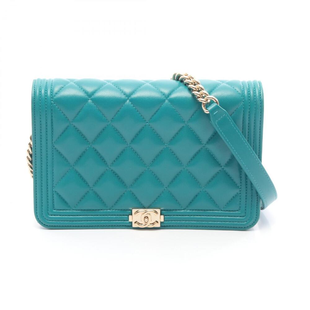 Chanel Boy Matelasse Shoulder Bag Leather Green